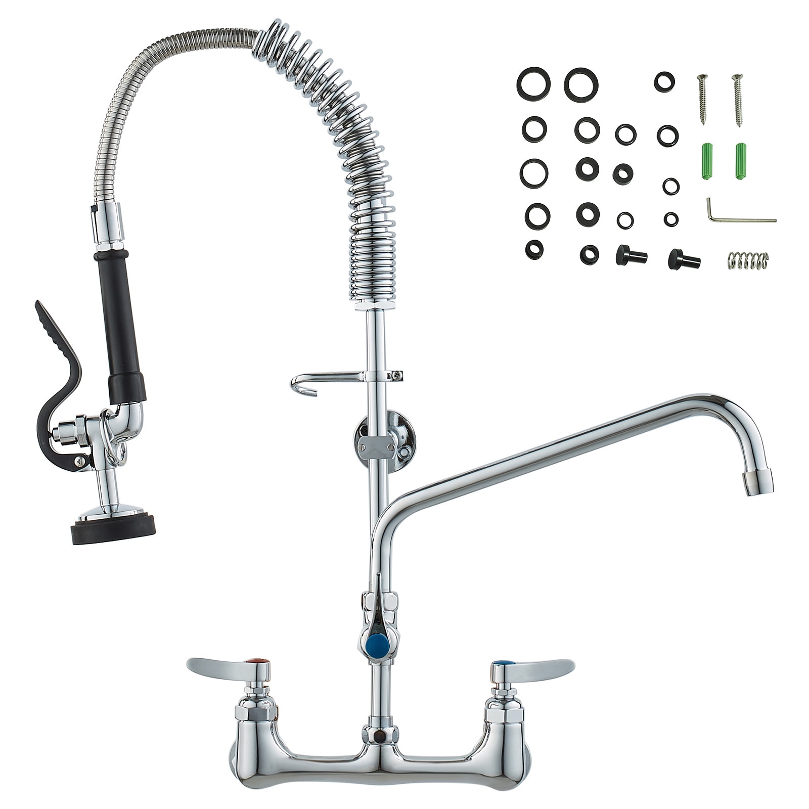 Commercial Kitchen Faucet With Pre-rinse Sprayer And Swing Spout_voghion.com